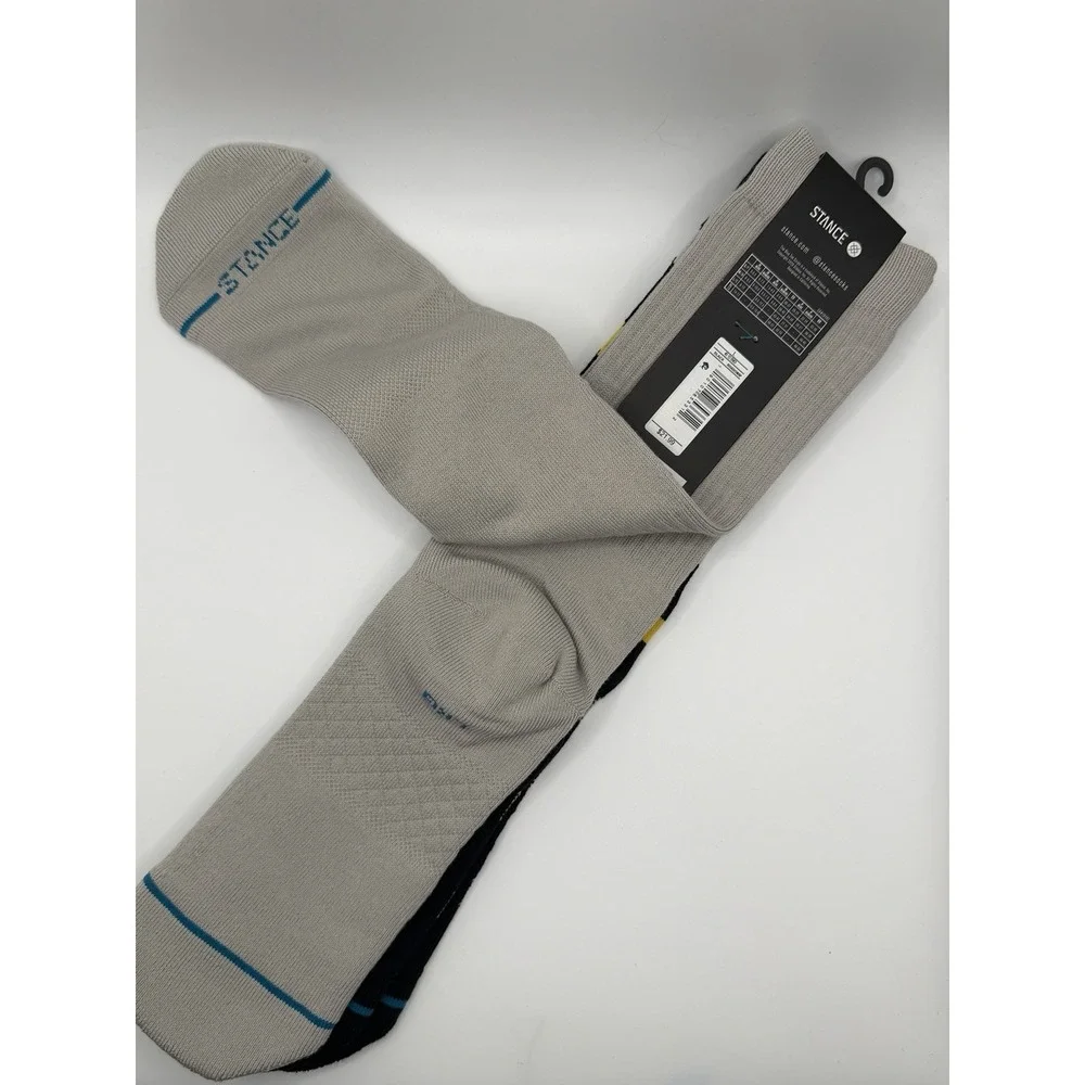 Stance Casual 2 Pack Crew Socks Black Yellow Grey Striped Mens L NWT AS56D2SWAP
